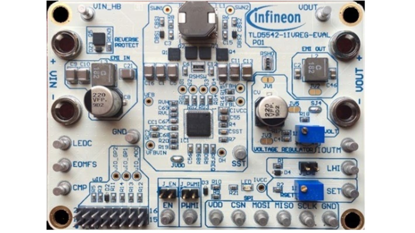 Płytka ewaluacyjna Infineon Regulator obniżający/podwyższający Płytka ewaluacyjna TLD5542-1 jako regulator napięcia i