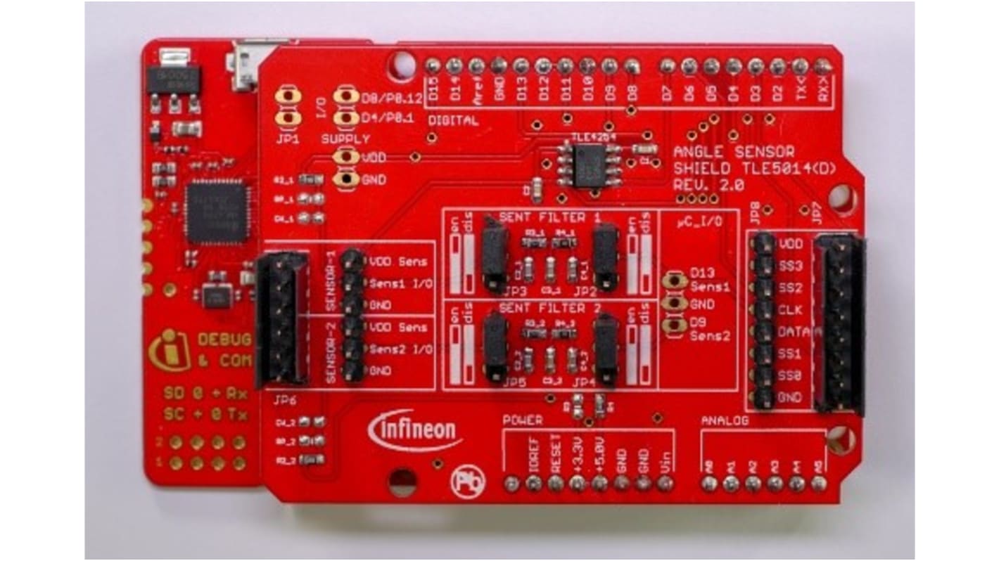 Kit de evaluación Sensor de ángulo Infineon TLE5014CPS EVALKIT - TLE5014CPSEVALKITTOBO1, para usar con Interfaz PWM