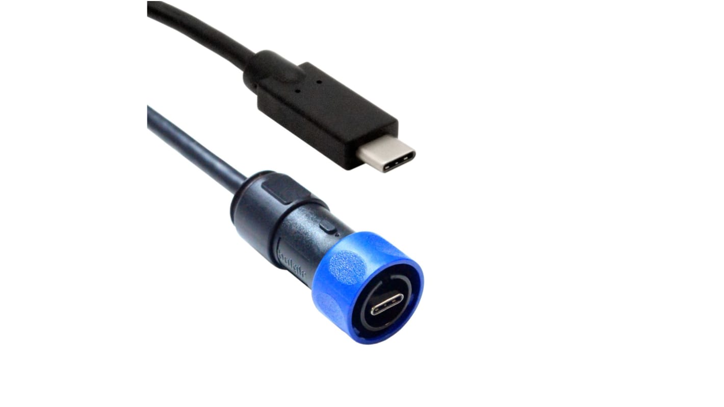 Cable USB 3.2 Bulgin, con A. USB C Macho, con B. USB C Macho, long. 1m, color Negro