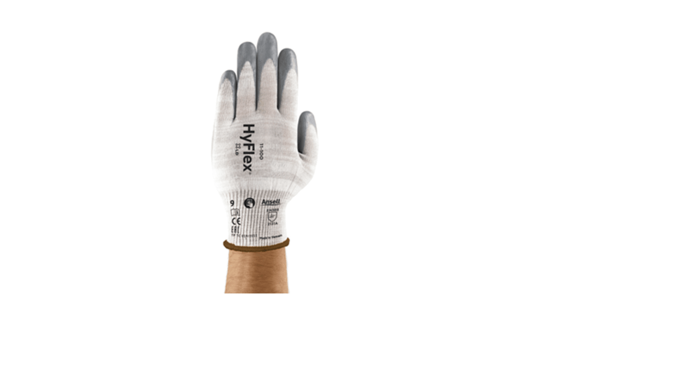 Ansell HyFlex Grey Nylon Bacterias Resistant, Viruses Resistant Work Gloves, Size 9, Large, Nitrile Coating