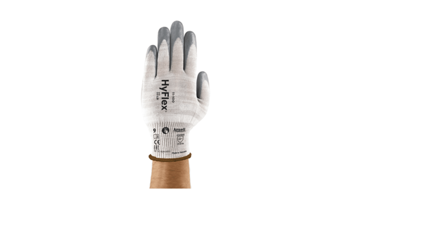 Ansell HyFlex Grey Nylon Bacterias Resistant, Viruses Resistant Work Gloves, Size 10, XL, Nitrile Coating
