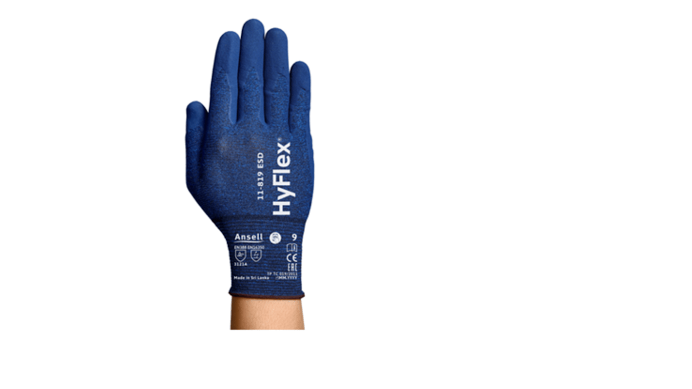 Ansell HyFlex Blue Nylon Abrasion Resistant, General Purpose Work Gloves, Size 8, Nitrile Coating