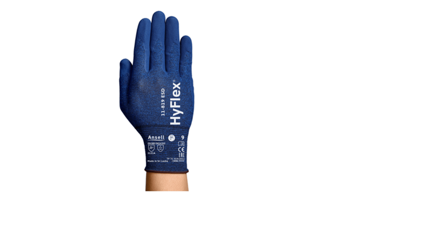 Ansell HyFlex Blue Nylon Abrasion Resistant, General Purpose Work Gloves, Size 10, XL, Nitrile Coating