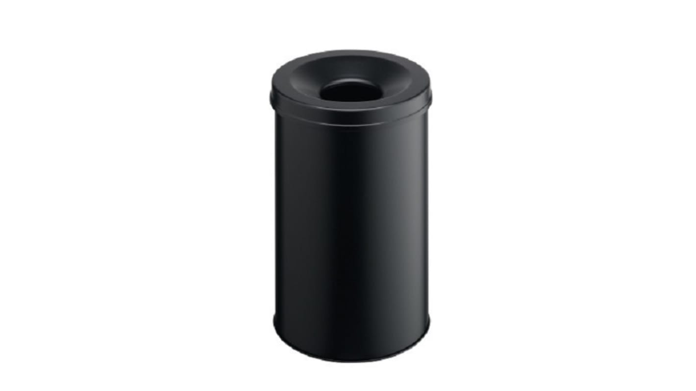 Durable Safe 30L Black Flip Steel Waste Paper Bin