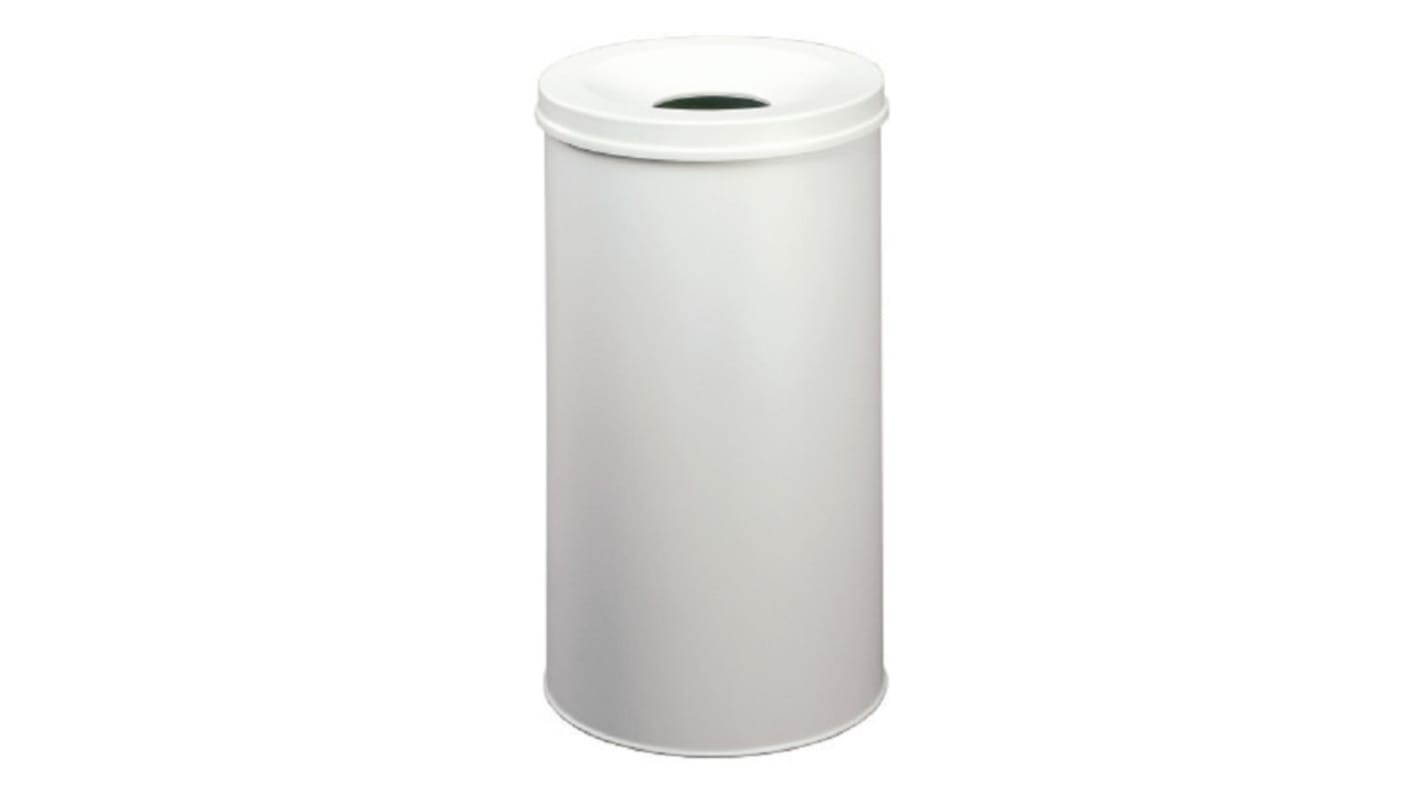 Durable Waste Basket Safe Round 60L Grey Flip Steel Waste Bin