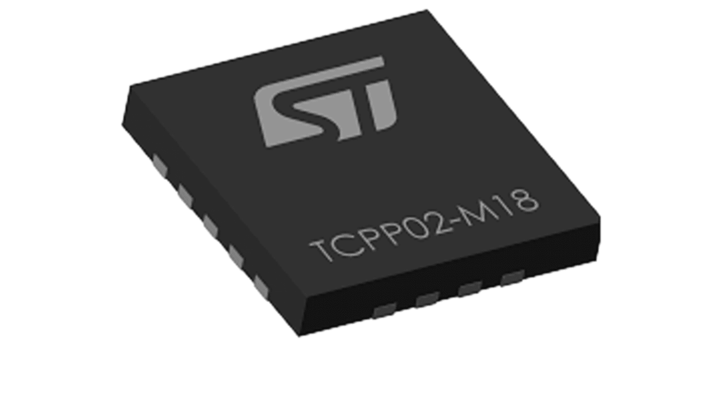 STMicroelectronics USB-vezérlő TCPP02-M18, USB C, 18-tüskés, 18-QFN