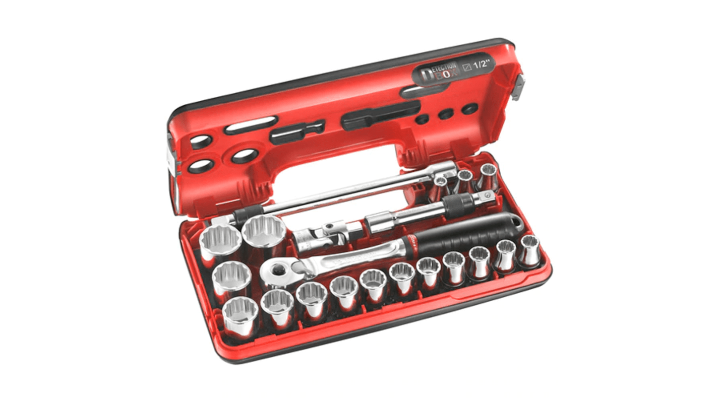 Facom 21-Piece Metric 1/2 in Standard Socket Set with Ratchet, 12 point