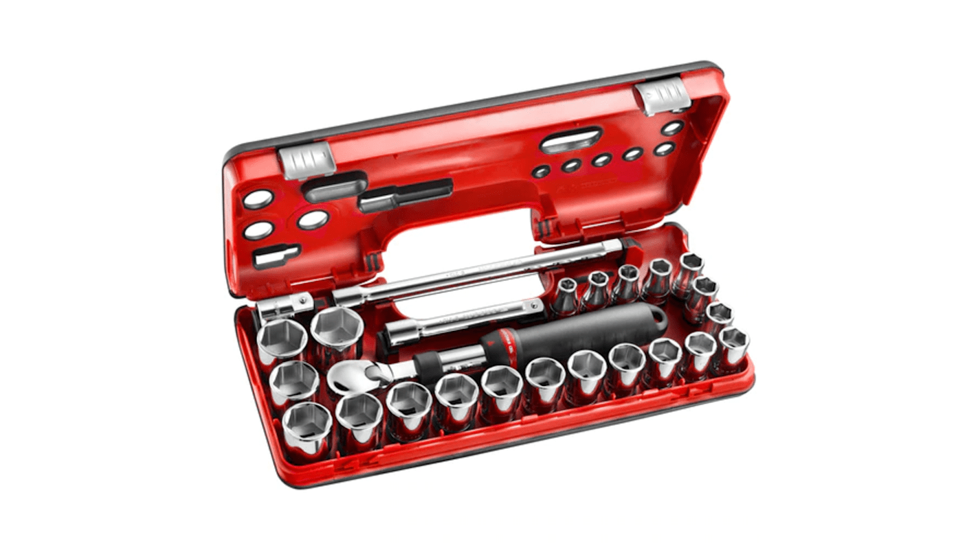 Facom 25-Piece Metric 1/2 in Standard Socket Set with Ratchet, 6 point