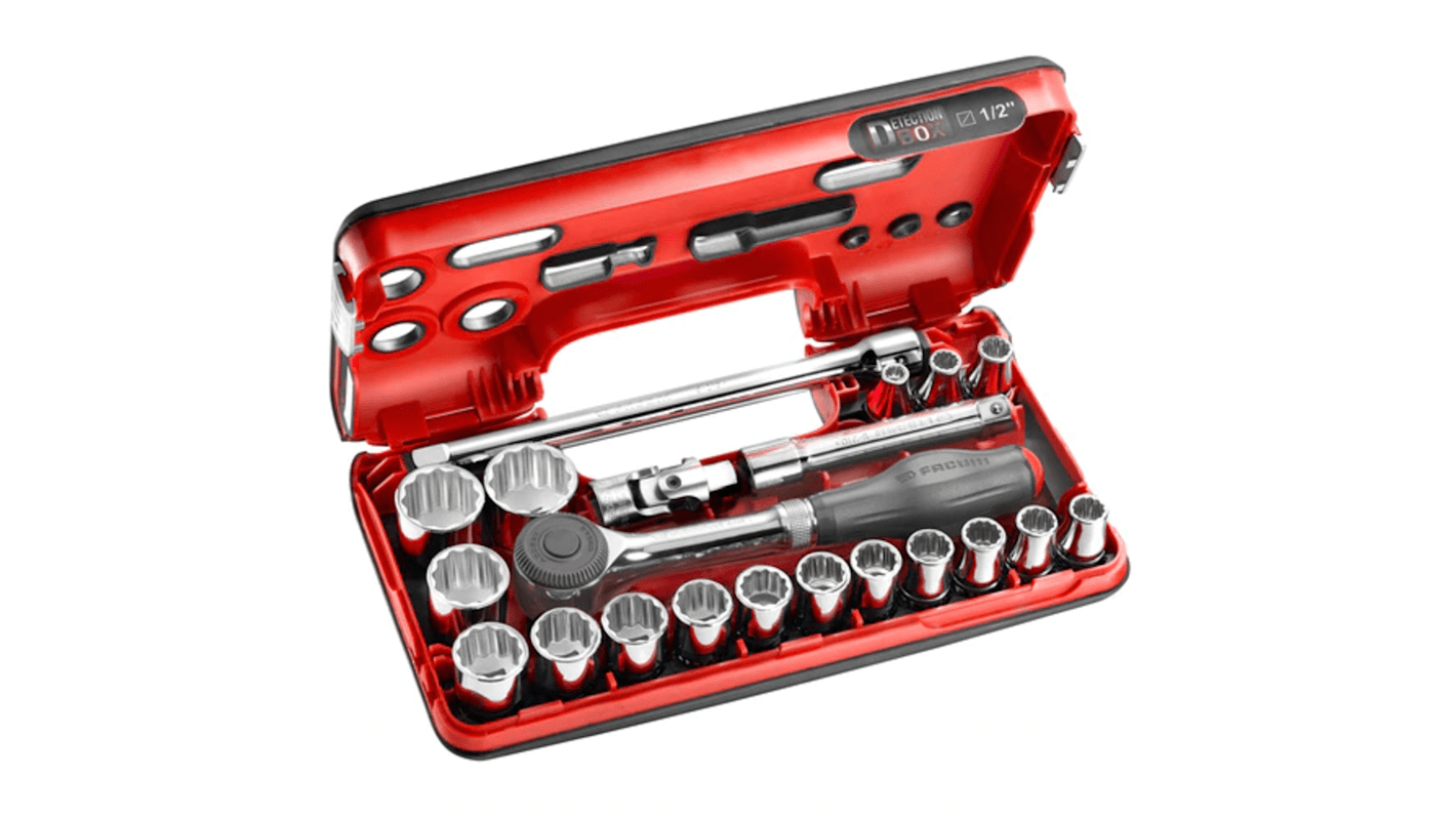 S.360DBOX112 21Piece Metric 1/2 in Standard Socket Set with Ratchet, 12 point RS