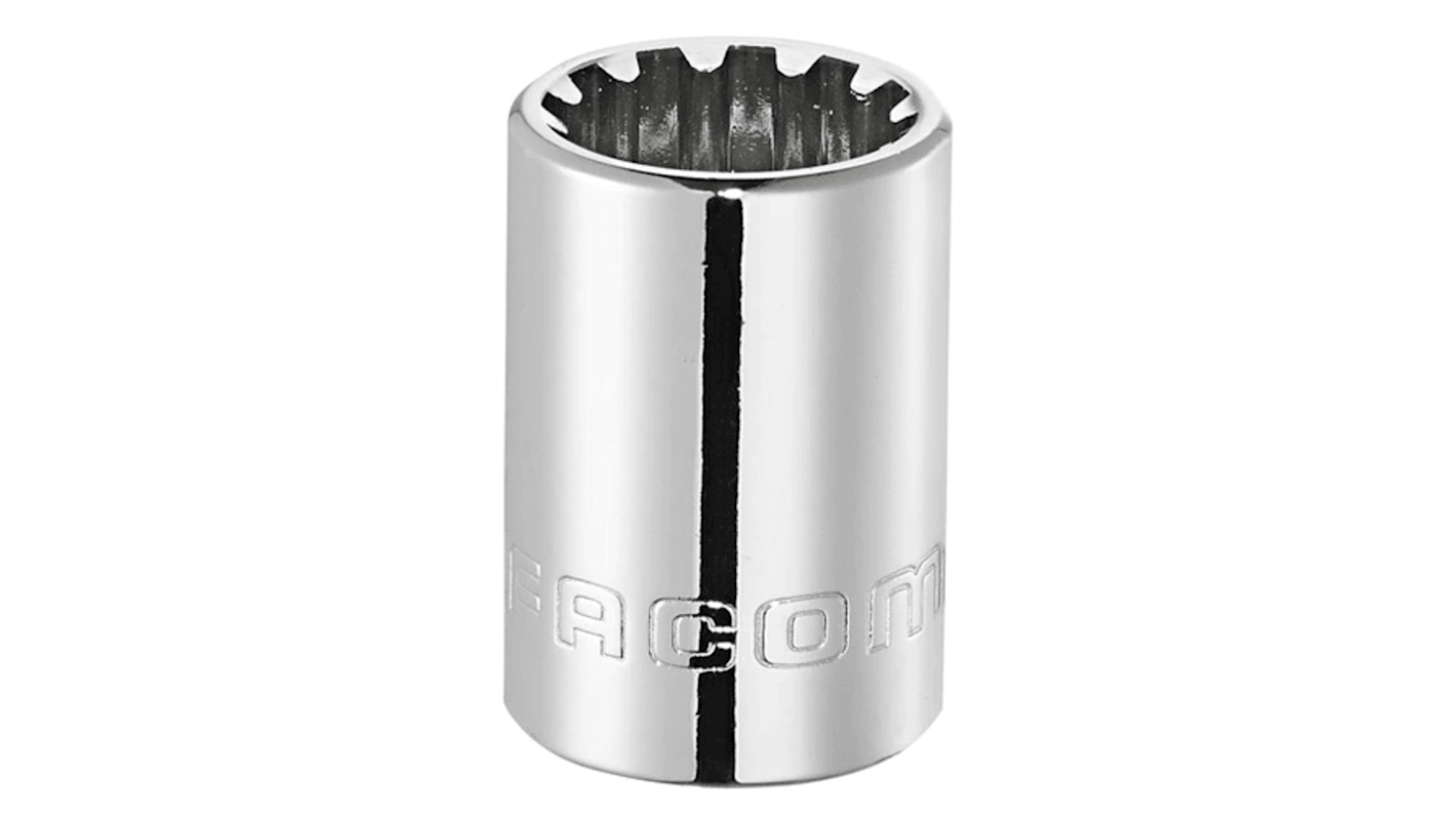 Facom 3/8 in Drive 7/16in Standard Socket, Spline, 27 mm Overall Length