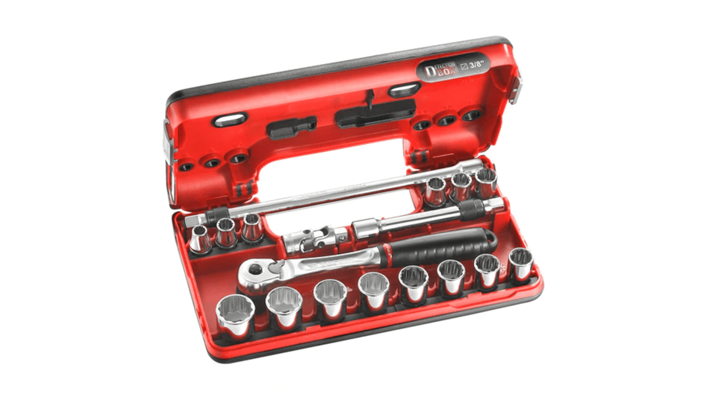 Facom 18-Piece Metric 3/8 in Standard Socket Set with Ratchet, 12 point