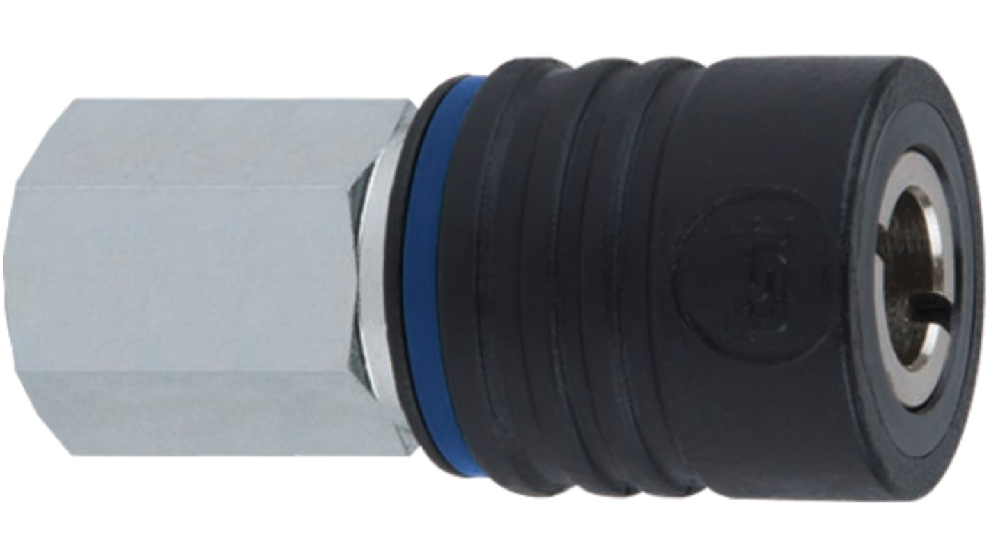 RS PRO Zinc Plated Steel Female Pneumatic Quick Connect Coupling, 1/4