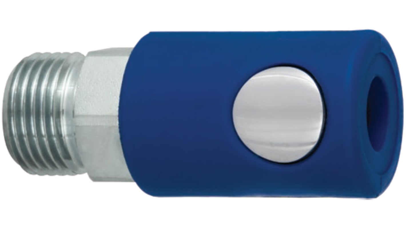 RS PRO Zinc Plated Steel Male Pneumatic Quick Connect Coupling, 1/4 in