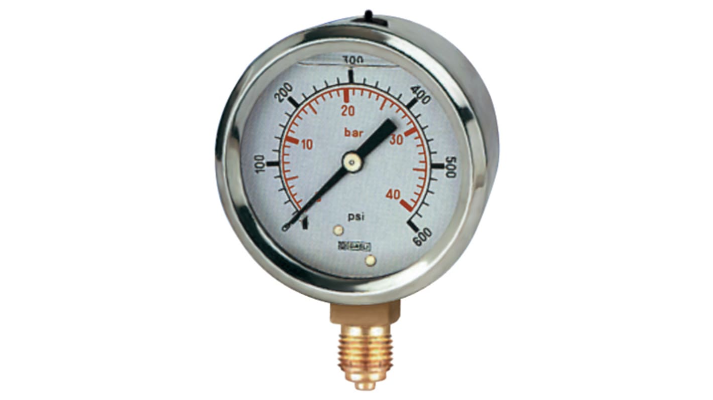 RS PRO BSP 1/4 Analogue Pressure Gauge 15psi Bottom Entry, 0psi min.