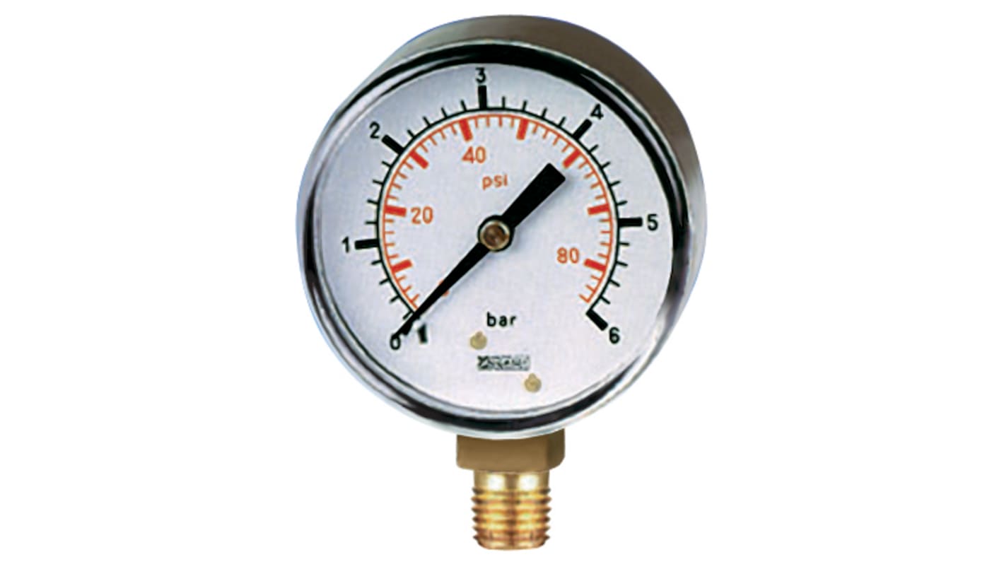 RS PRO BSP 1/4 Analogue Pressure Gauge 160psi Bottom Entry, 0psi min.