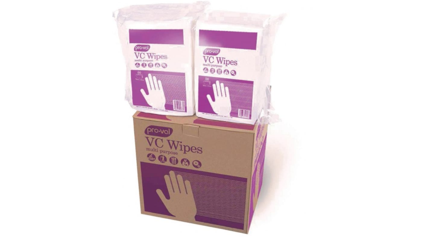 Pro-Val VC Low Lint Wipes Wet & Dry Multi-Purpose Wipes, Carton of 50 per poly bag