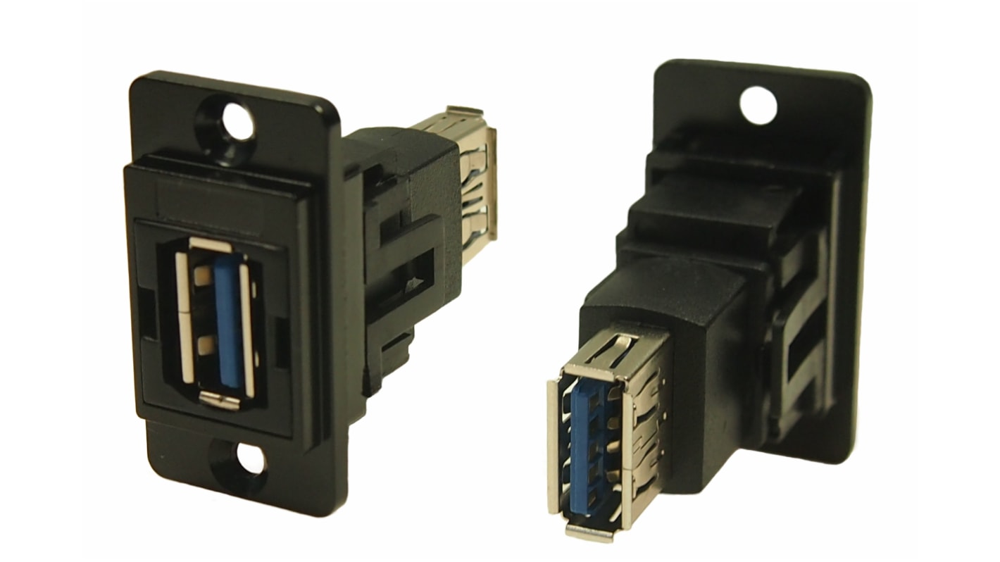 Conector USB RS PRO, Hembra a Hembra, 2 puertos, Recto, Montaje en Panel, Versión 3.0