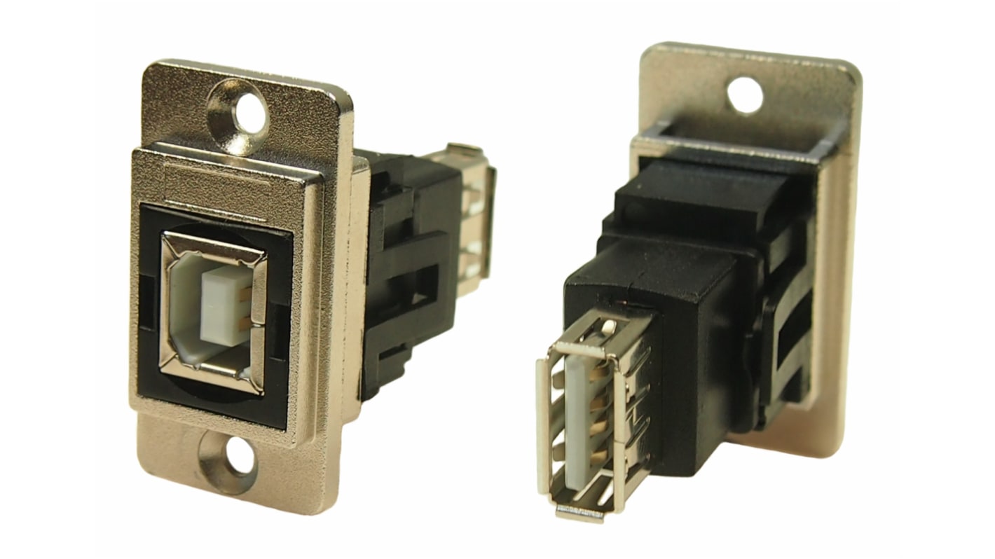 RS PRO USB-Steckverbinder 2.0 B → A, 2-Port Buchse/Buchse, Tafelmontage