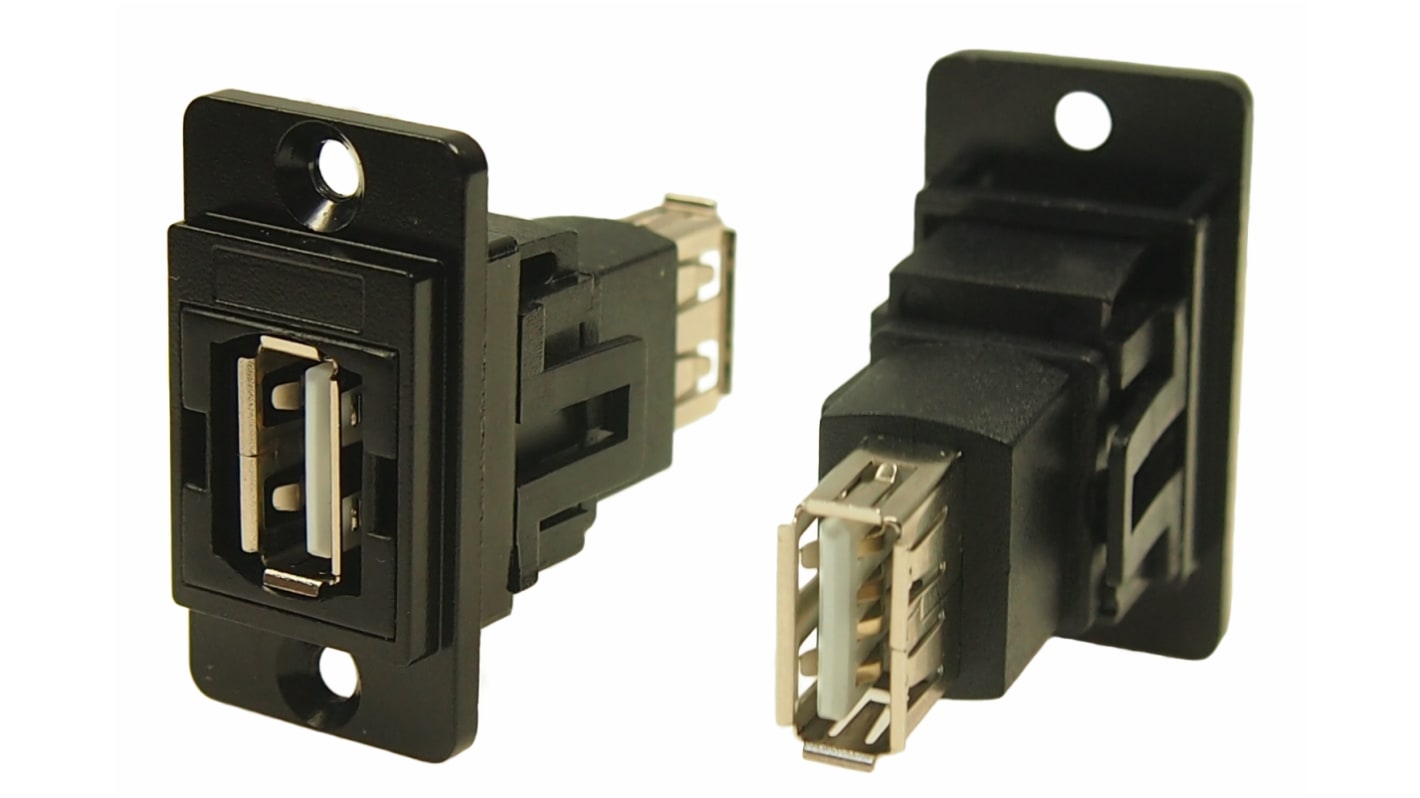 Conector USB RS PRO, Hembra a Hembra, 2 puertos, Recto, Montaje en Panel, Versión 2.0