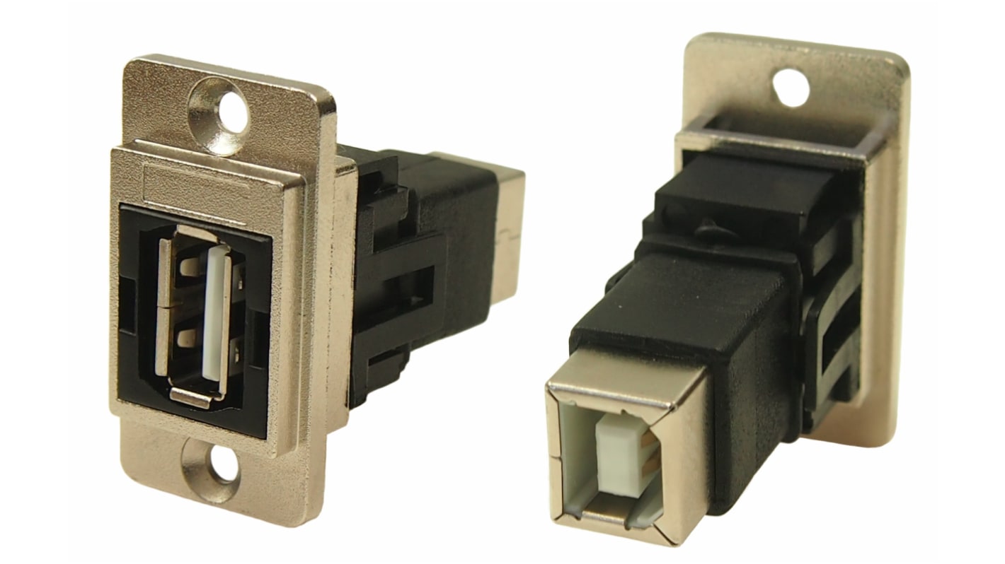Connecteur USB 2.0 A to B Femelle vers Femelle RS PRO 2 ports, Montage panneau, Droit
