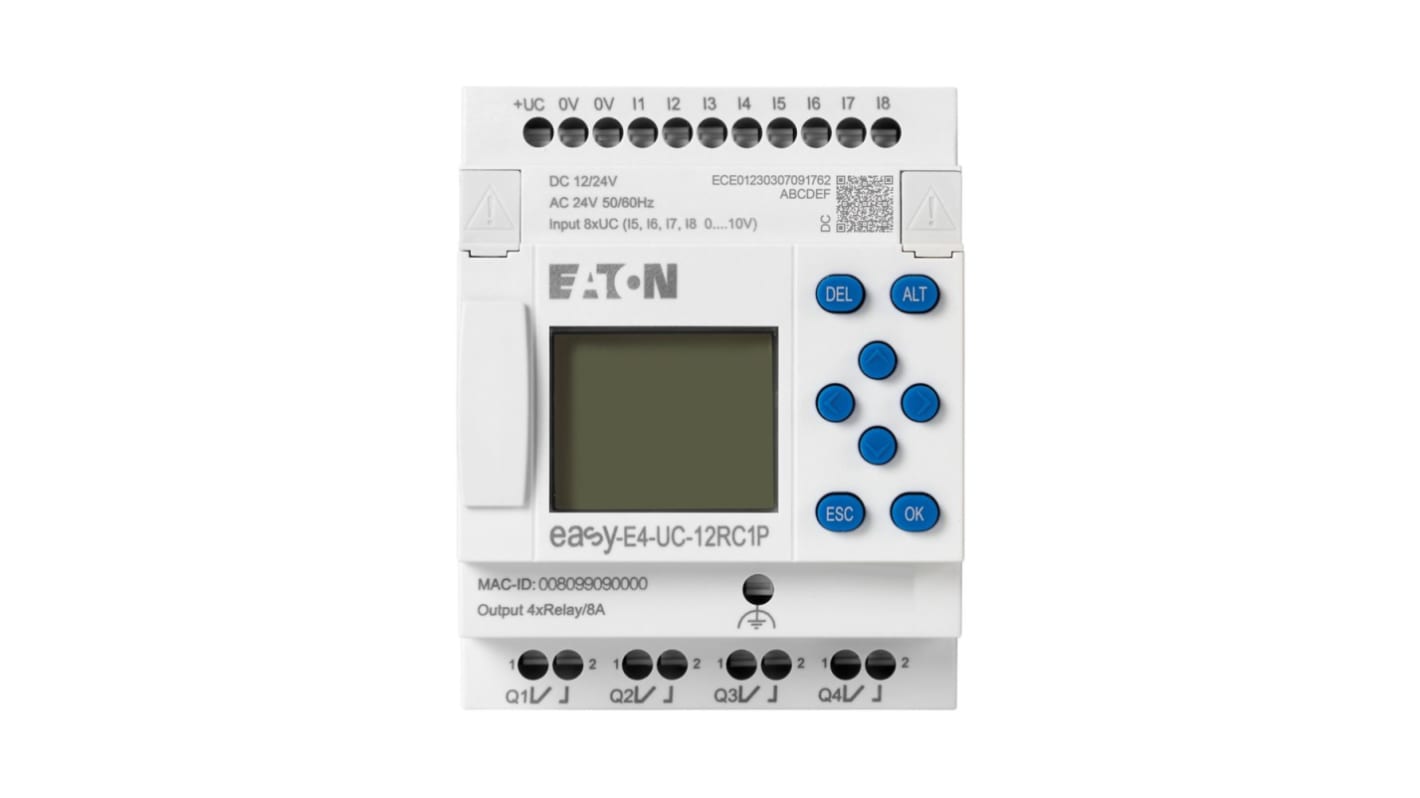 Eaton EasyE4 Steuerrelais, 4 Eing. / 8 Digitaleing. Relais Ausg.Typ / 0 Analogausg. Analog Eing.Typ 26,4 V