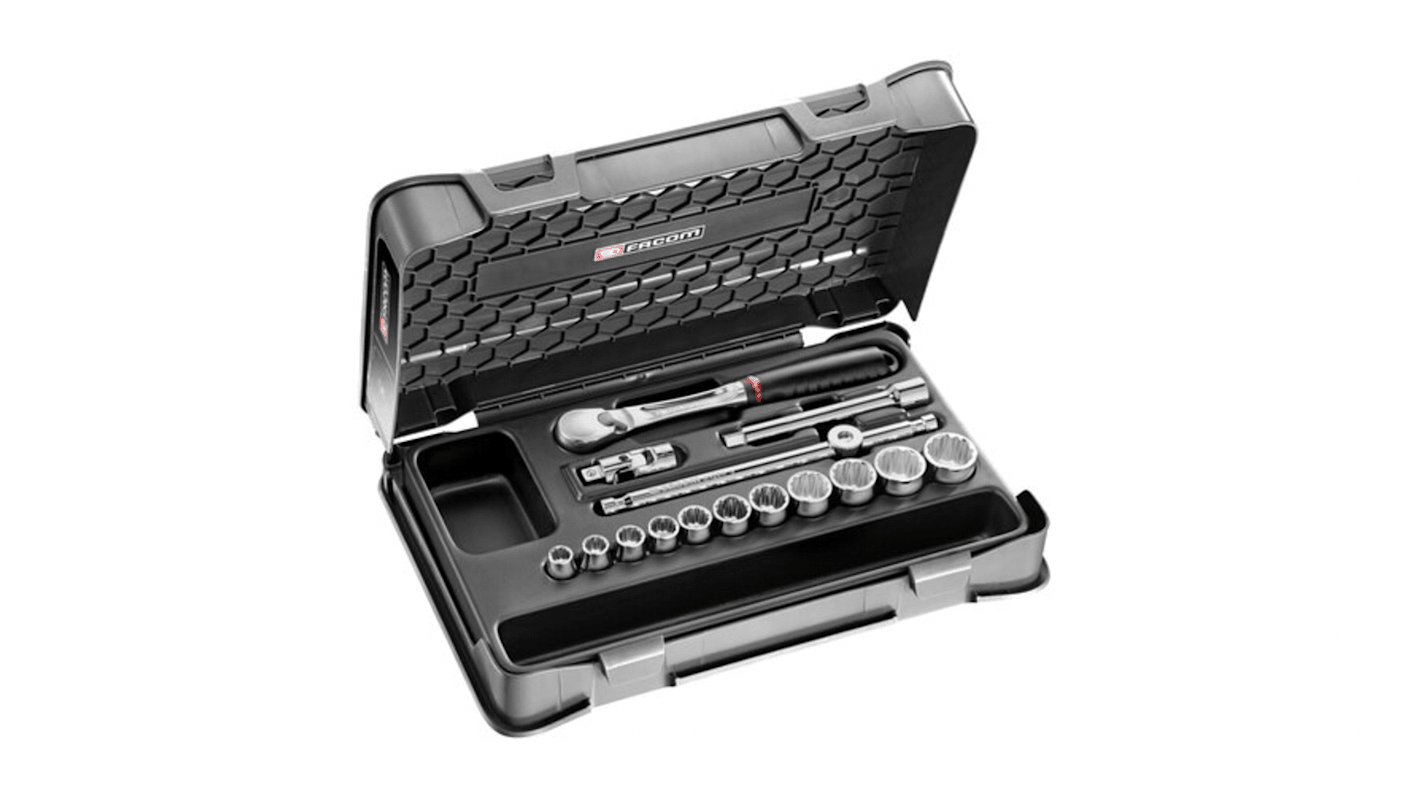 Facom 16-Piece Imperial 3/8 in Standard Socket Set with Ratchet, 12 point