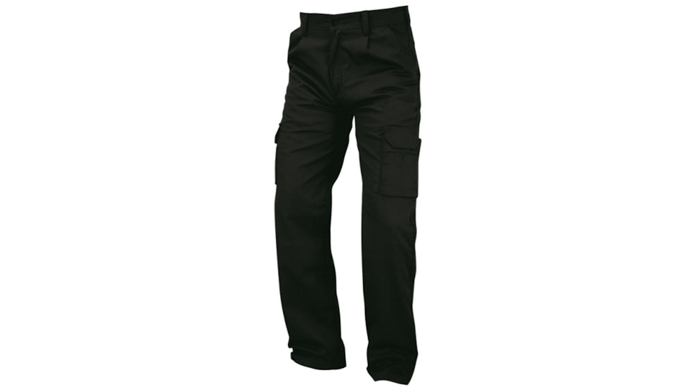 Pracovní kalhoty Unisex velikost 40in v pase, délka nohavice 32in, Černá, Vysoká odolnost, 35% bavlna, 65% polyester,