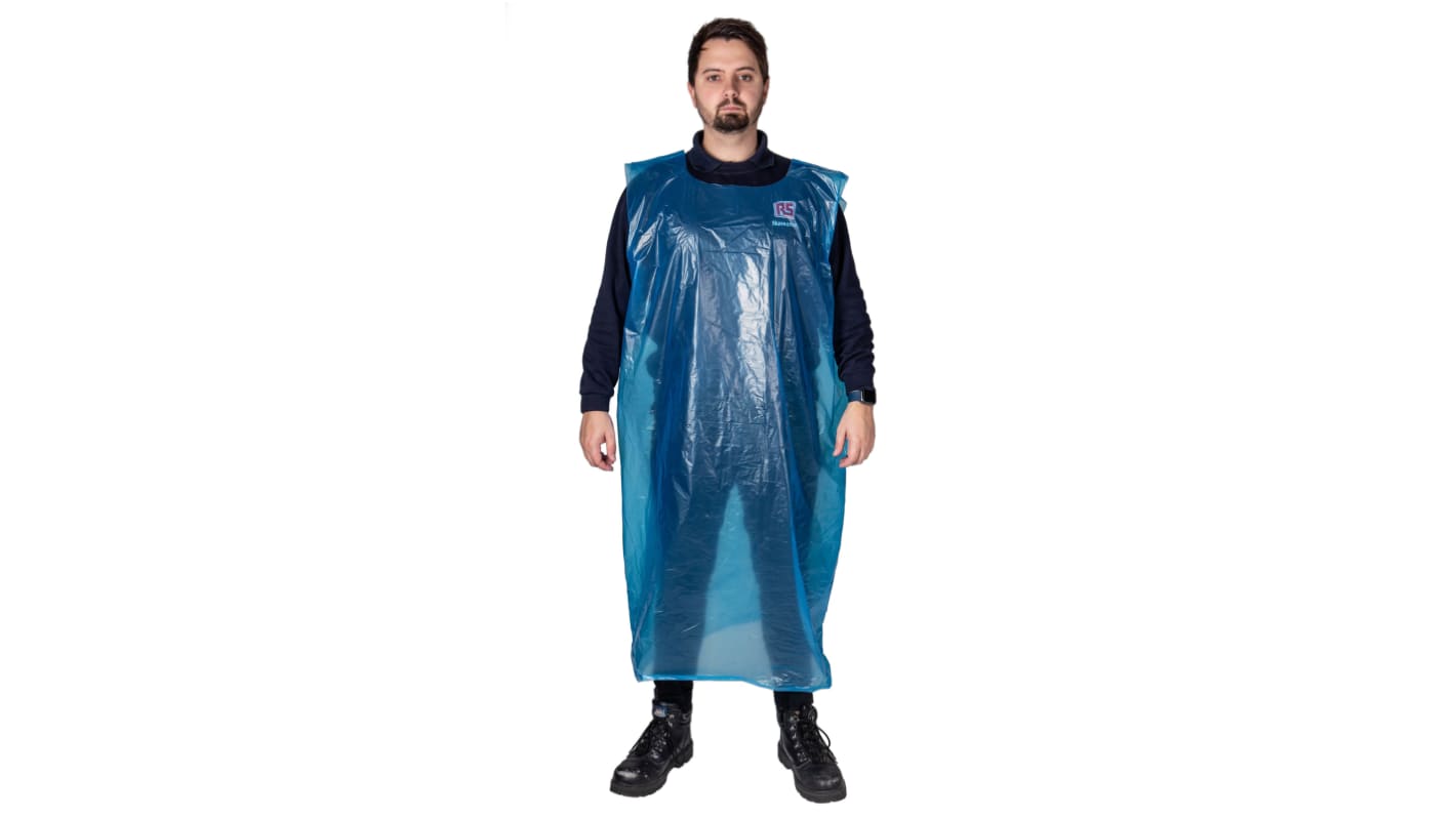 Reldeen Einweg-Schürze, 76cm Hüftumfang, 1.35m L., Polyethylen, Flüssigkeitsbeständig, Blau Unisex