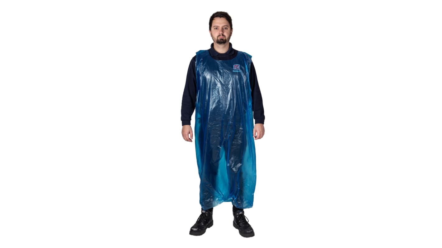 Reldeen Einweg-Schürze, 76cm Hüftumfang, 1.35m L., Polyethylen, Flüssigkeitsbeständig, Blau Unisex