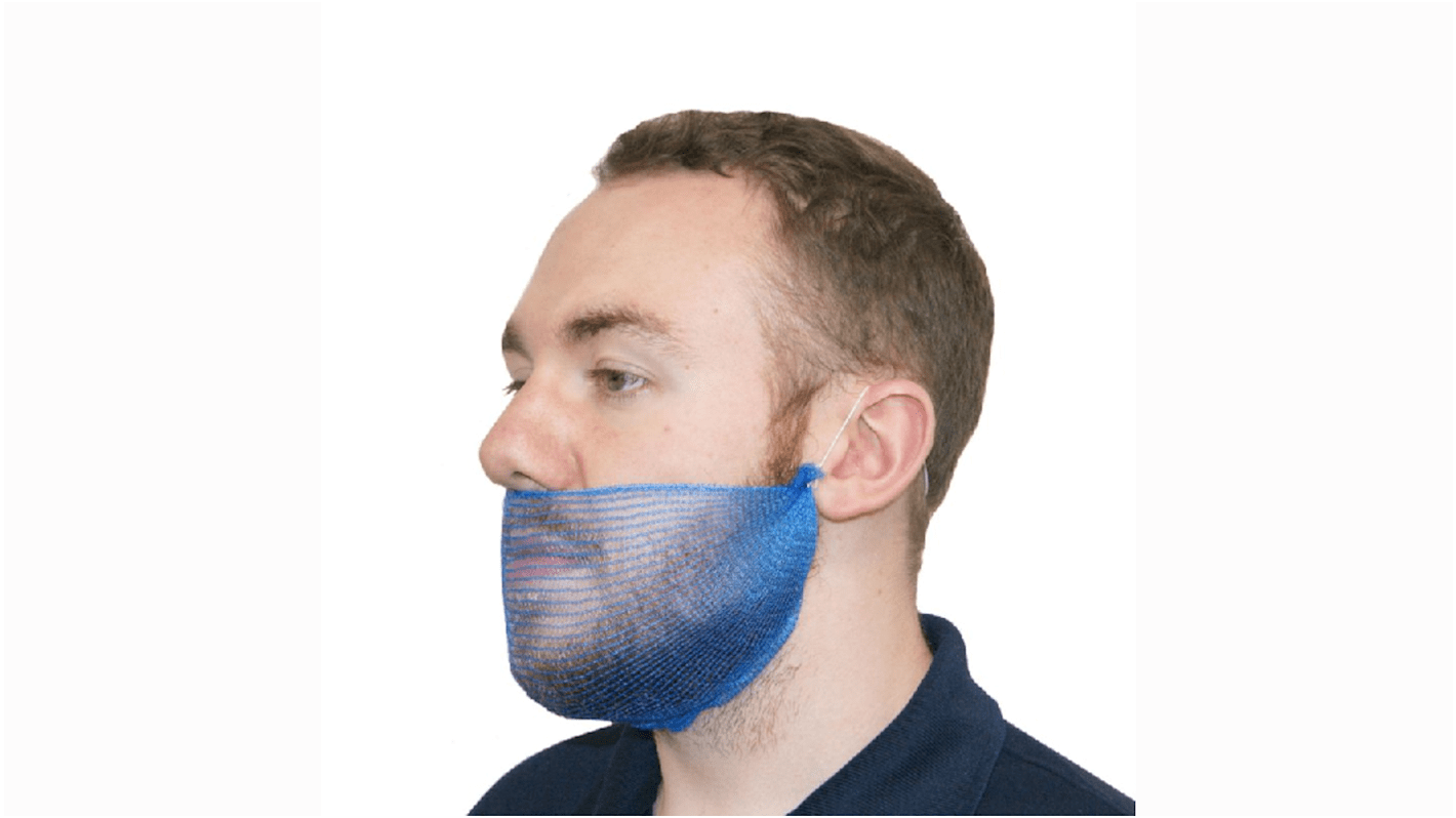 Hairtite Blue Disposable Beard Mask for Food Industry Use, One-Size, Beard Mask Type, Metal Detectable