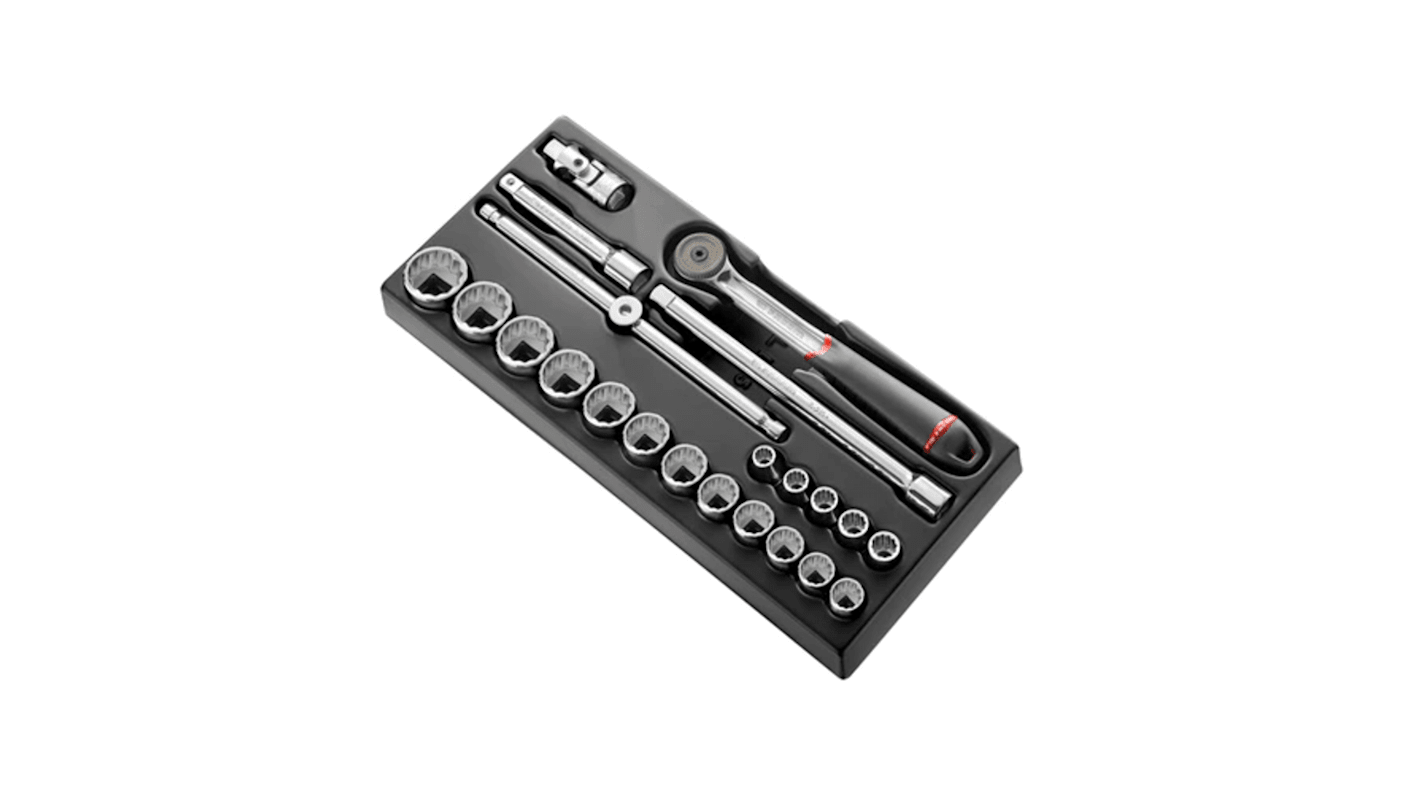 Facom 22-Piece Imperial 1/2 in Standard Socket Set with Ratchet, 12 point