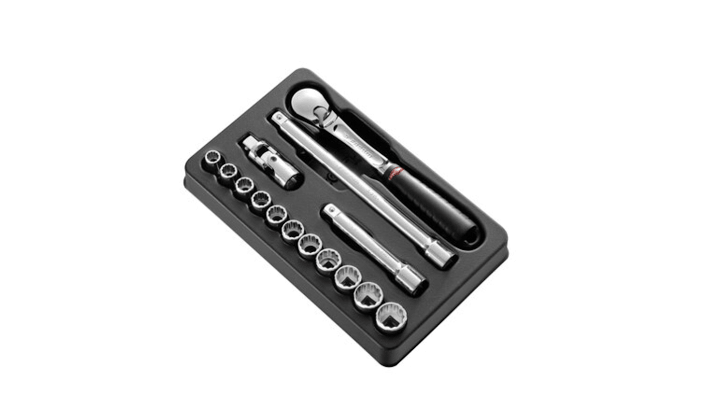 Facom 15-Piece Imperial 1/2 in Standard Socket Set with Ratchet, 12 point