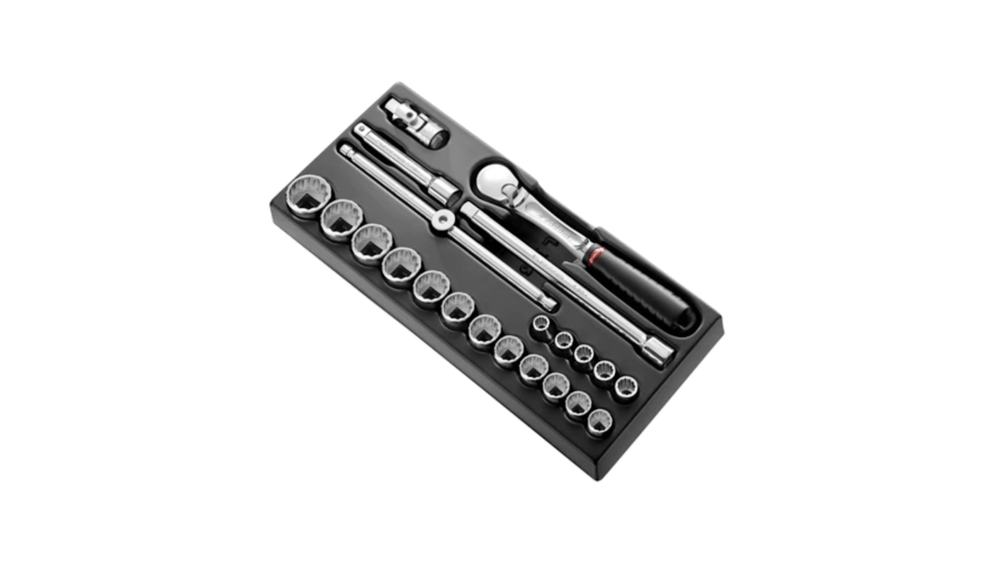 Facom 22-Piece Imperial 1/2 in Standard Socket Set with Ratchet, 12 point