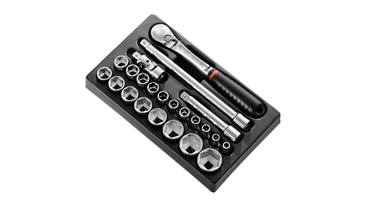 Facom 23-Piece Metric 1/2 in Standard Socket Set with Ratchet, 6 point