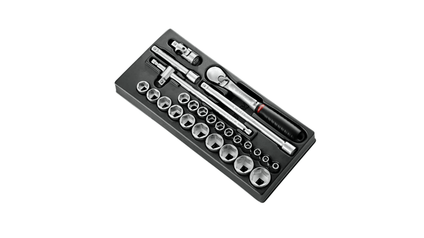 Facom 26-Piece Metric 1/2 in Standard Socket Set with Ratchet, 6 point