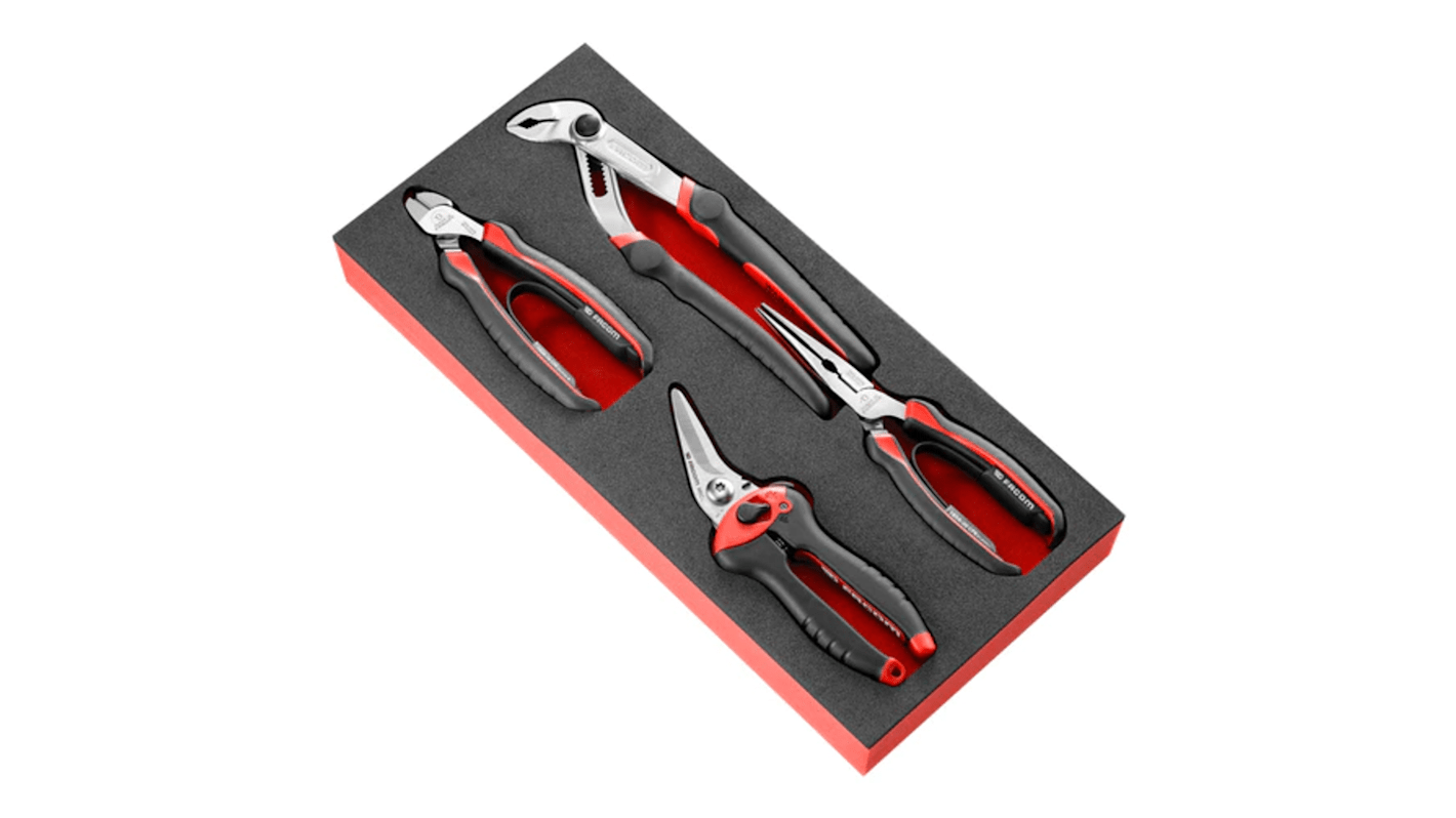 Facom 4-Piece Plier Set, Angled, Straight Tip, 160 mm, 200 mm, 205 mm Overall