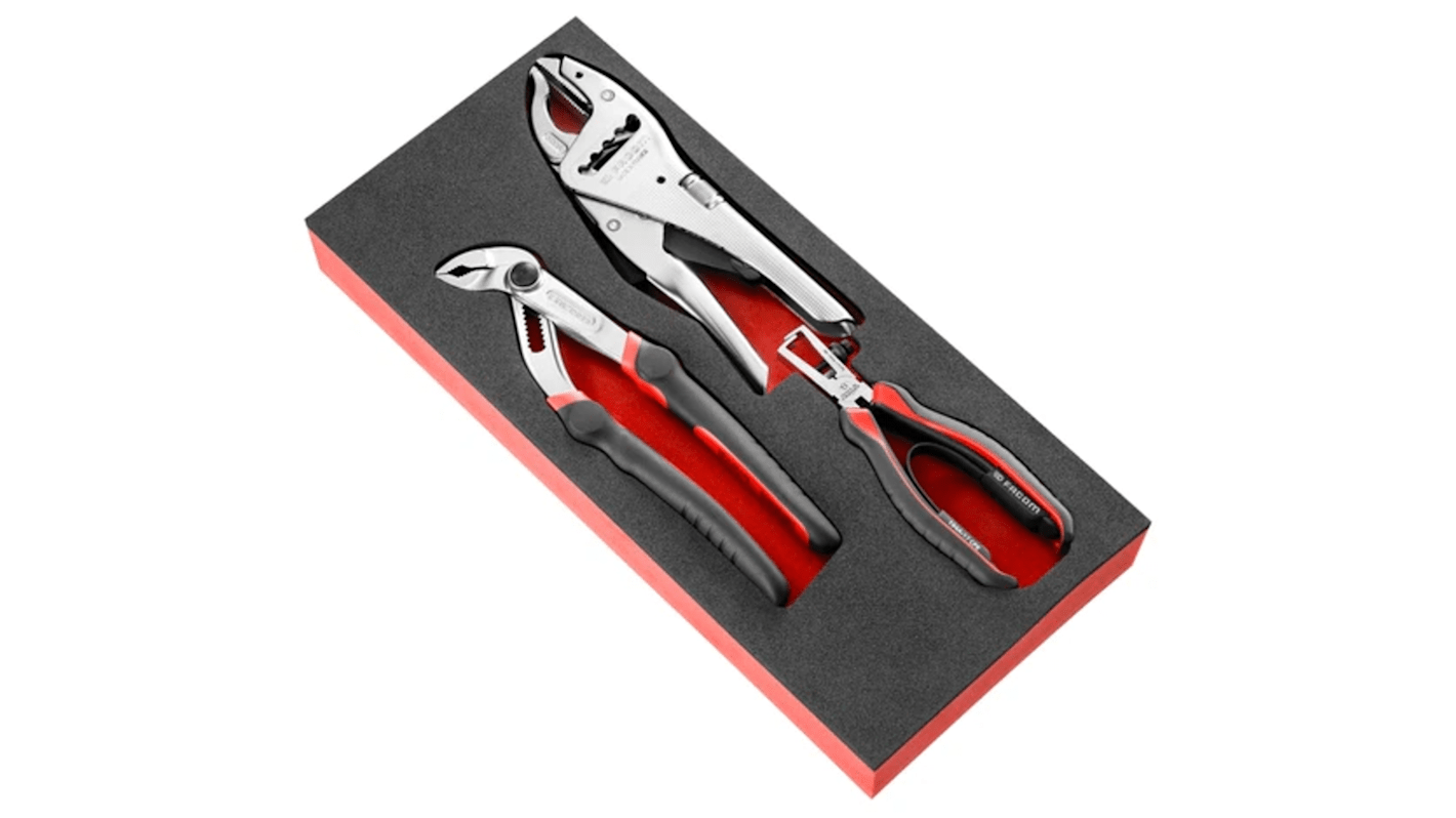 Facom 3-Piece Plier Set, Bent, Straight Tip, 184 mm, 245 mm Overall