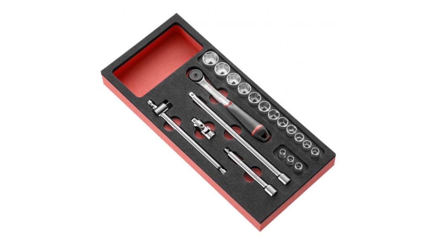 Facom 20-Piece Metric 3/8 in Standard Socket Set with Ratchet, 6 point