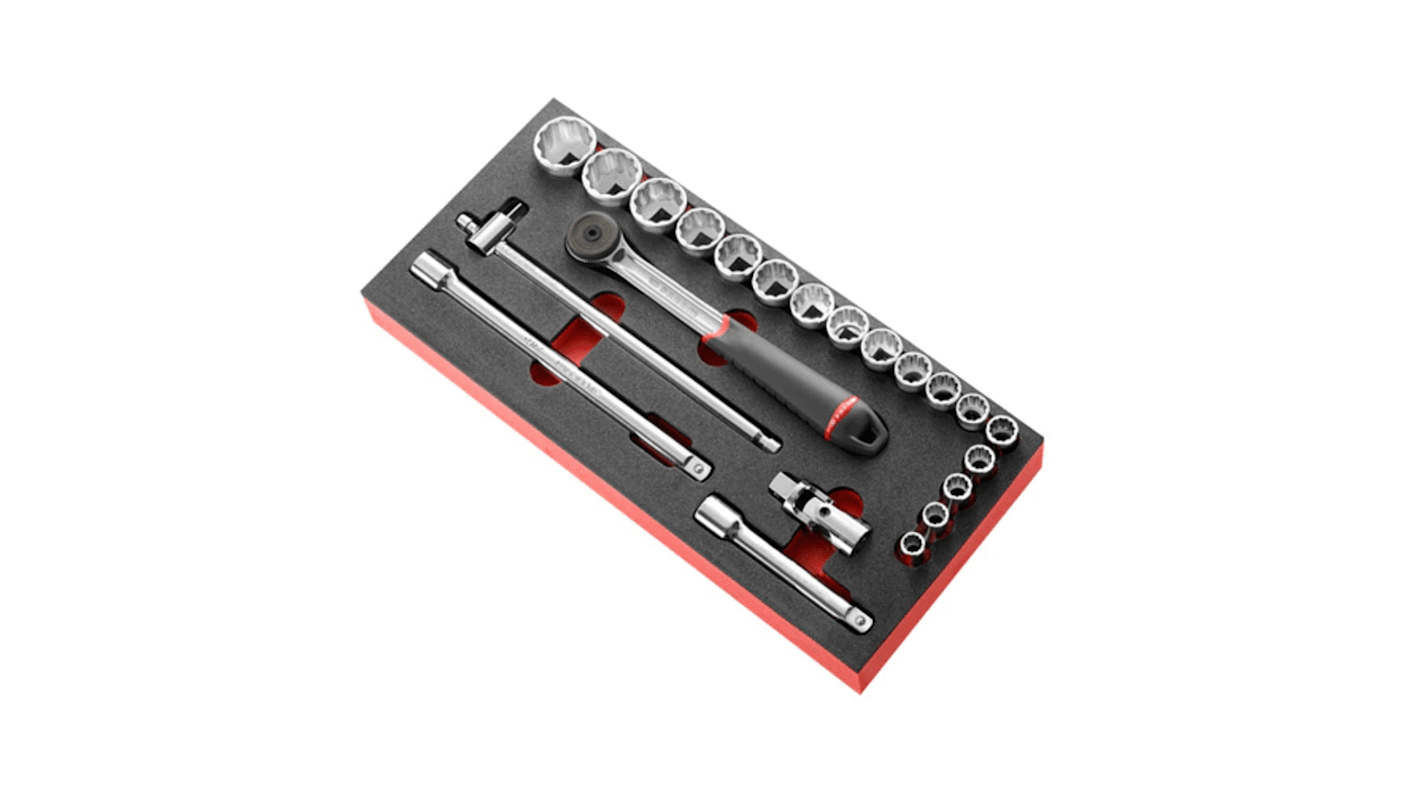 Facom 22-Piece Imperial 1/2 in Standard Socket Set with Ratchet, 12 point