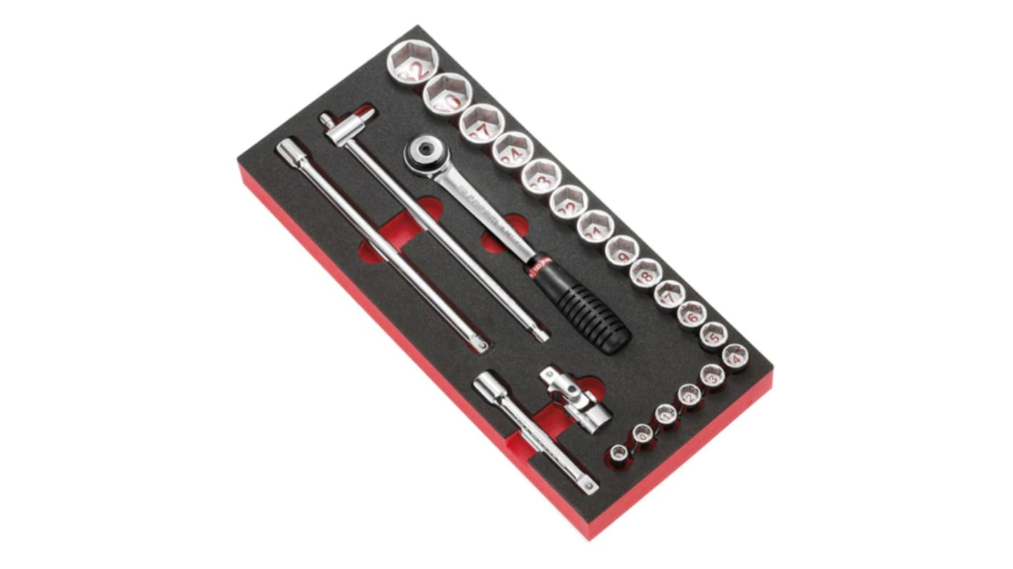 Facom Metric 1/2 in Standard Socket Set with Ratchet, 6 point