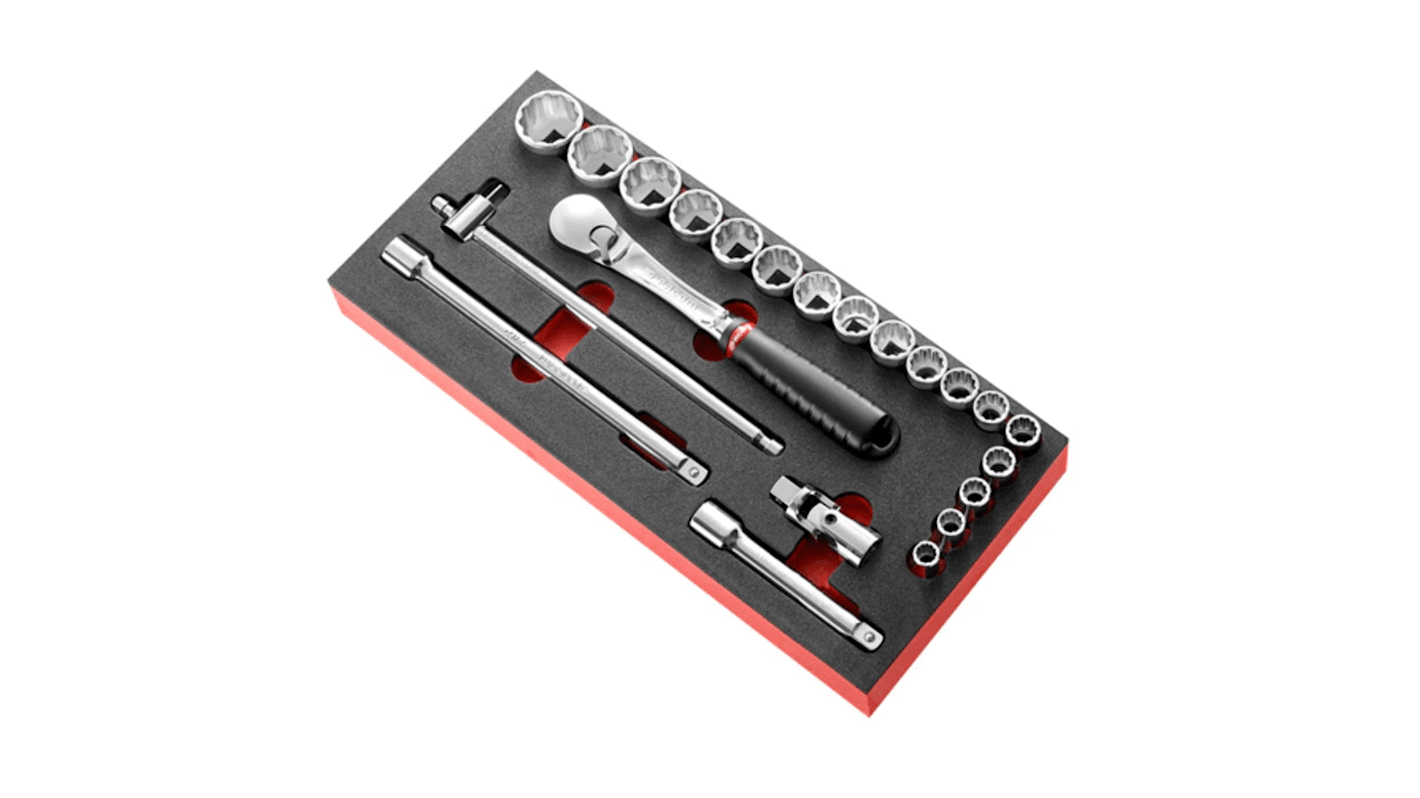 Facom 22-Piece Imperial 1/2 in Standard Socket Set with Ratchet, 12 point