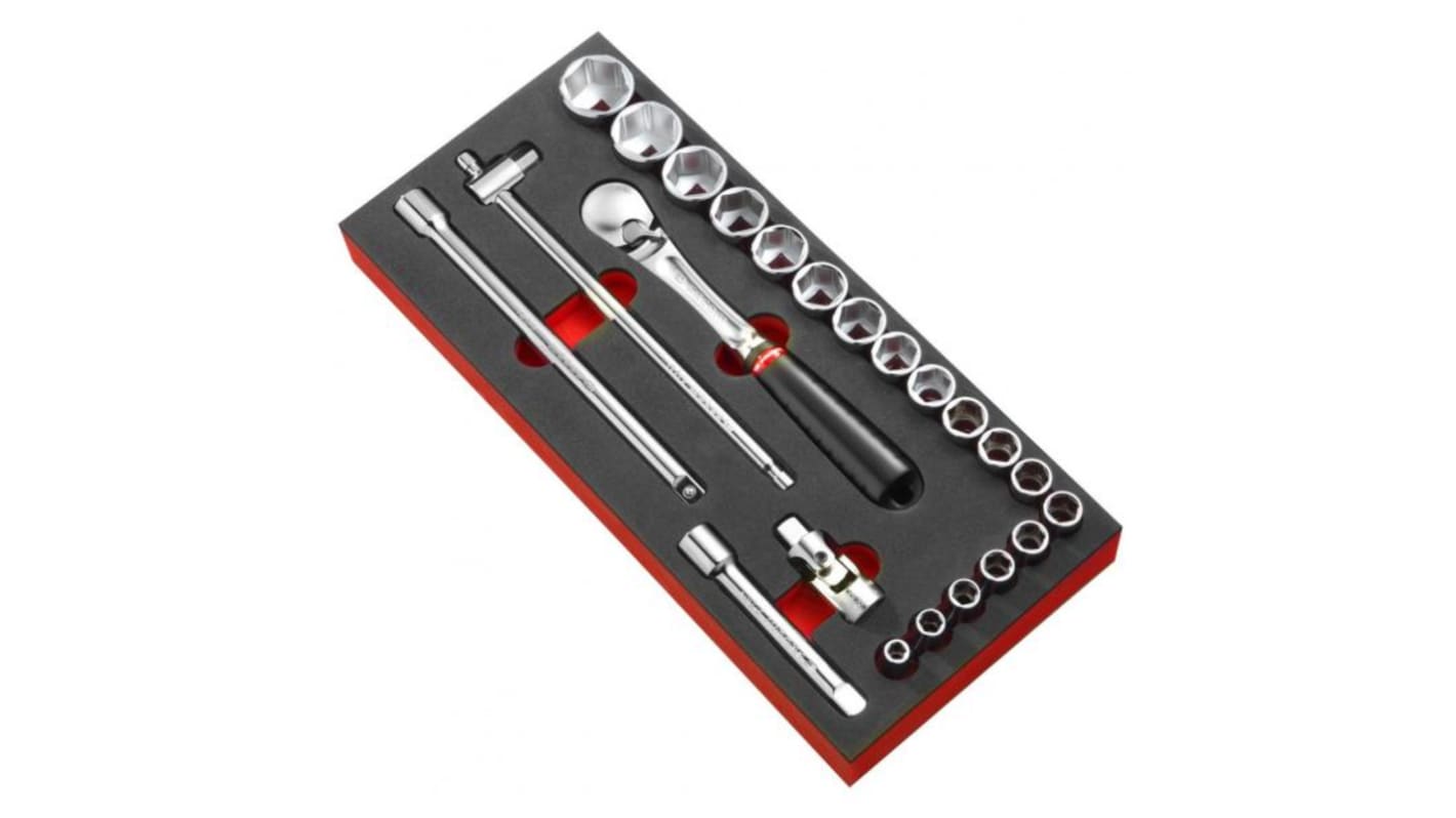 Facom Metric 1/2 in Standard Socket Set with Ratchet, 6 point