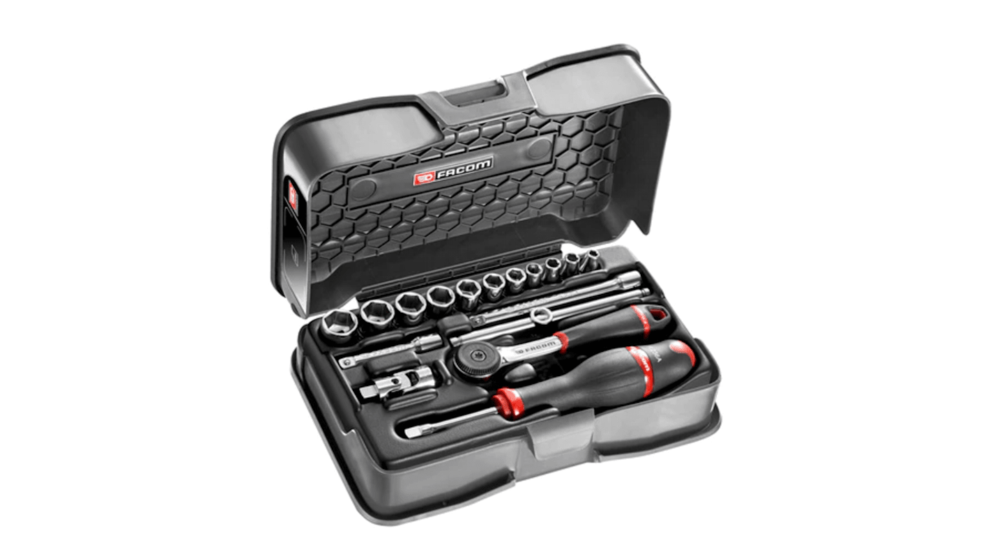 Facom 17-Piece Imperial 1/4 in Standard Socket Set with Ratchet, 6 point