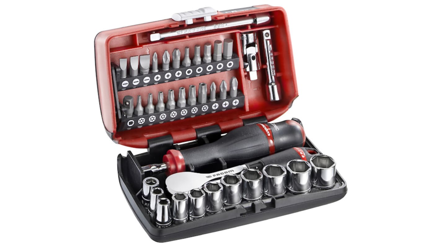 Facom 38-Piece Metric 1/4 in Standard Socket/Bit Set with Ratchet, 6 point; Hex Bit; Phillips Bit; Pozidriv Bit;