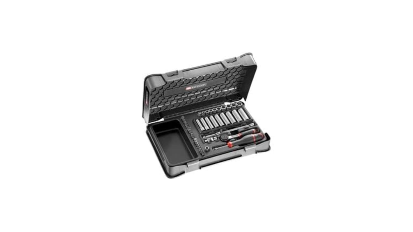 Facom 46-Piece Metric 1/4 in Deep Socket/Standard Socket/Bit Set with Ratchet, 6 point; Hex Bit; Phillips Bit; Pozidriv