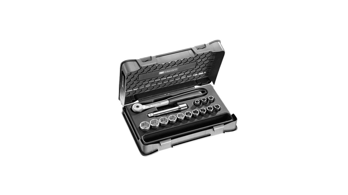 Facom 15-Piece Metric 1/4 in Standard Socket Set with Ratchet, 6 point