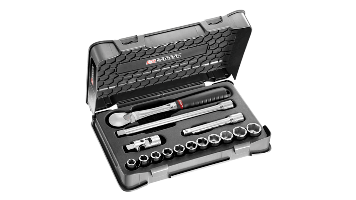 Facom 15-Piece Imperial 1/2 in Standard Socket Set with Ratchet, 12 point