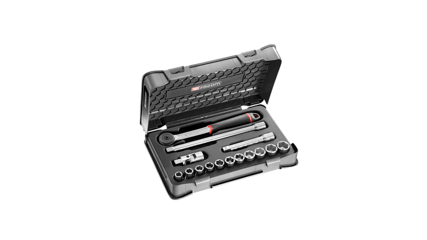 Facom 15-Piece Imperial 1/2 in Standard Socket Set with Ratchet, 6 point