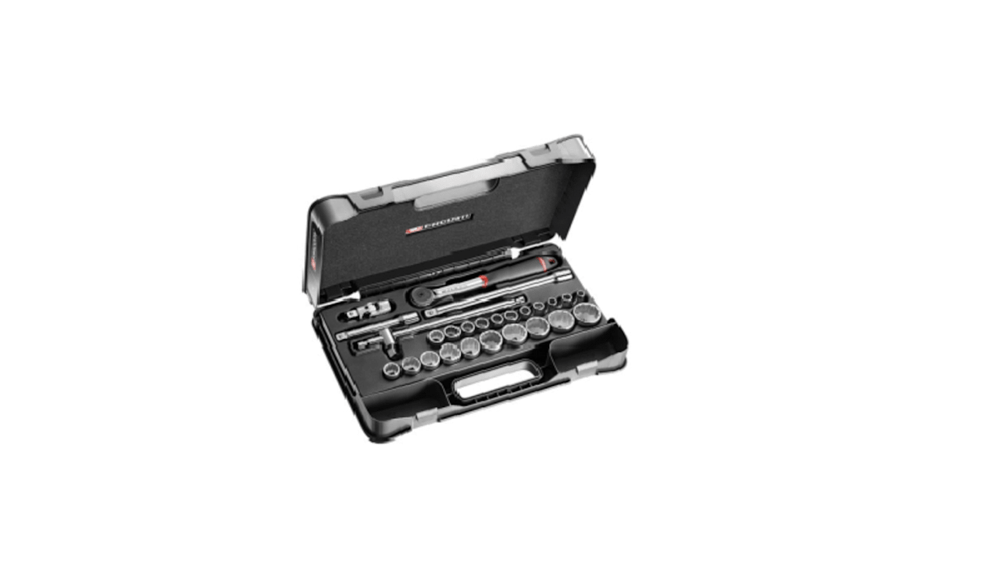 Facom 26-Piece Metric 1/2 in Standard Socket Set with Ratchet, 12 point