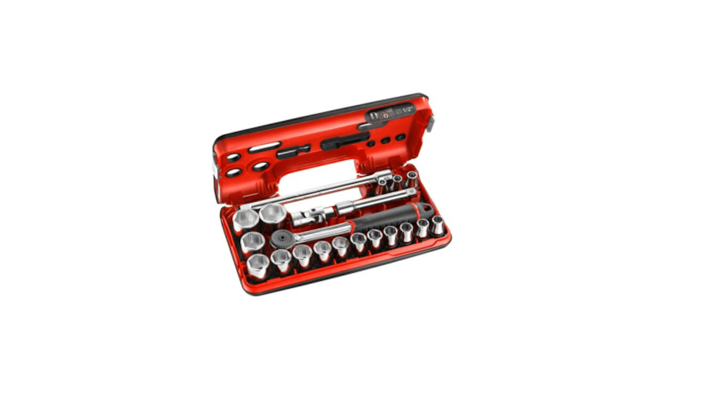 Facom 21-Piece Metric 1/2 in Standard Socket Set with Ratchet, 6 point